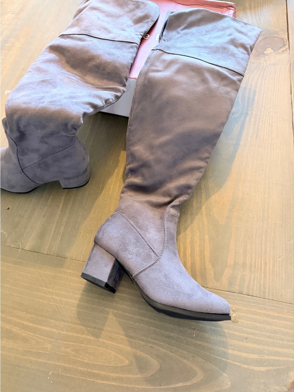 Nature Breeze Over-the-Knee Block Heel Boots in Gray